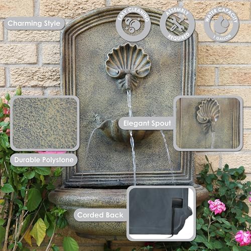 Sunnydaze Seaside 27 in Outdoor Wall Water Fountain with Pump - Florentine - Image 2