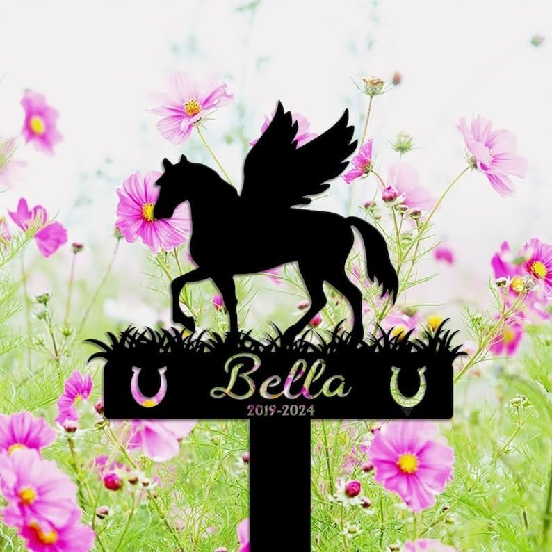 Personalized Memorial Plaques for Outdoors Horse with Wings Grave Marker Metal Garden Stakes Horse Memorial Gifts Sympathy Gifts for Loss of Horse (Horse) - Image 2