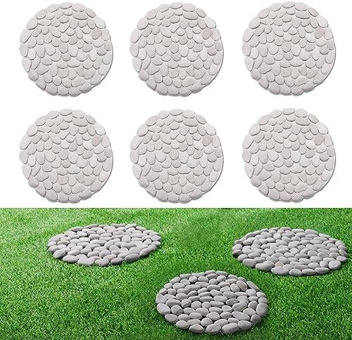 12 inch River Rock Stepping Stone - Diamater Pavers for Outdoor Garden Walkway, Landscaping - Polished Pebble Step Stones for Patio Yard Lawn Pathway, Set of 6 (Roundness,White) by Lechloris