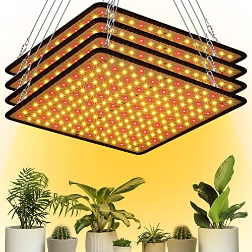 Liliful 4 Pcs Grow Lights Panel 200W Artificial Full Spectrum Grow Lamps with 225 LEDs for Indoor Outdoor Seedling Tent Flowe(Warm White, Red) by Liliful