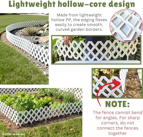 LaLaGreen Decorative Garden Edging Border (23in, 10 Pack) White Fence Panel - Image 4
