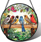 CHATYOUNG Stained Glass Window Hanging Cardinal Gifts Flower Large 11.8" - Birds Suncatcher Door Garden Home Decor and Christmas Mother's Day Birthday Gift for Grandma Nana Women Mom Wife Friend by CHATYOUNG