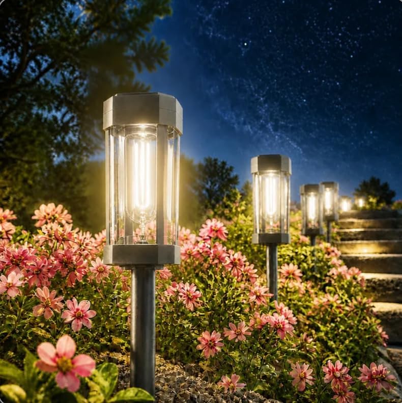 Solar Pathway Lights Outdoor, 8 Pack Tungsten Filament Solar Lights, 3 Modes Auto On/Off, IP65 Waterproof, Dusk to Dawn Solar Garden Lights for Yard, Driveway, Lawn, Walkway & Landscape by Unknown