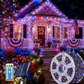 Red White and Blue Solar Lights, 800 LED 335ft Patriotic Solar Lights Outdoor, with Reel Design 8 Modes Auto On/Off Remote IP65 Waterproof,4th of July Light for Patio Garden Tree Decor by UMEUCDecorativeLights