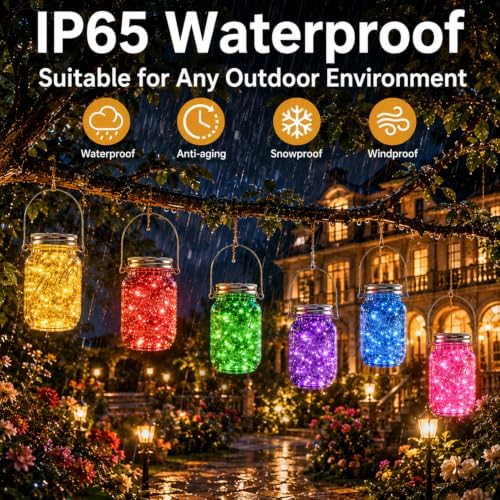 Solar Mason Jar Lid Lights Outdoor 12 Pack, Multicolor Garden Fairy Lights - Image 5