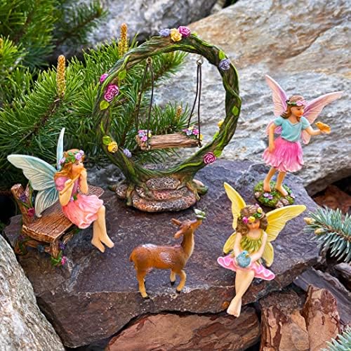 Mood Lab Fairy Garden Figurines with Swing - Miniature Decor Set (6 pcs) - Statues & Accessories - Outdoor & Indoor Garden Decor - Image 5