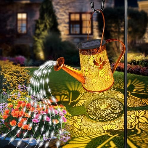 Solar Watering Can Lights, Hummingbird Gifts for Women Mom Grandma Birthday, Waterproof Outdoor Garden Decor Large Hanging Solar Lanterns Garden Lights for Patio Porch Yard Flowerbed Pathway by YJFWAL