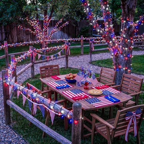 woohaha 4th of July Solar Outdoor String Lights,Red White Blue - Image 2