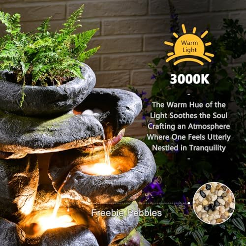 5 Tiers Cascading Solar Water Fountain Outdoor Fountain with LED Lights - Image 4