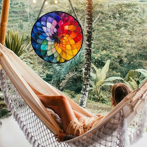 Stained Glass Window Hanging - Colorful Flowers Sun Catcher for Door Terrace Garden Home Decor, Abstract Gradient Suncatcher Birthday Gifts for Lovers Women Men Dad Mom Nana 15 in - Image 2