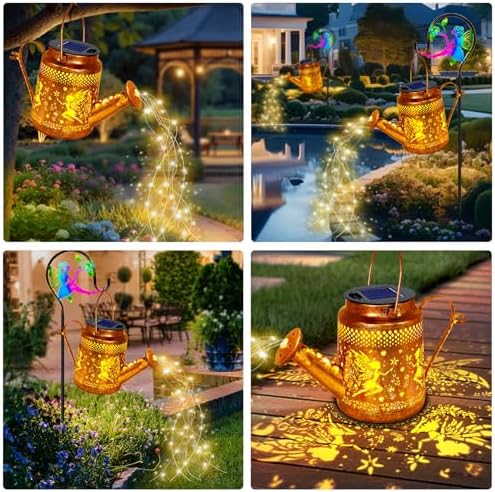 Fariy Solar Lights Outdoor Waterproof, Solar Watering Can Lights with Shepherd Hook, Metal Angel Hanging Lantern Garden Decor Yard Outside Patio Lawn, Gifts for Mom Grandma Women Birthday - Image 6