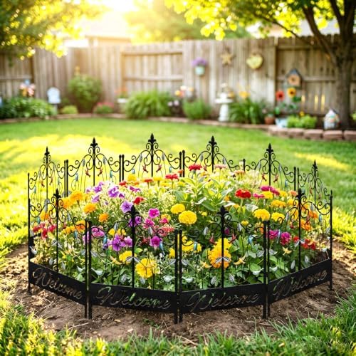 4 Pack Welcome Decorative Garden Fence Metal Arched Yard Border Fence - Image 2
