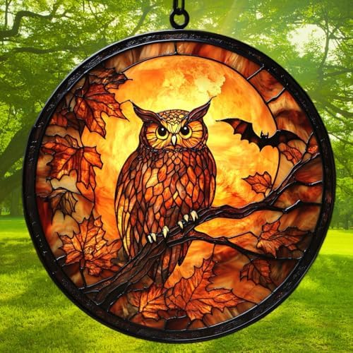 Autumn Fall Owl Maple Leaves Acrylic Suncatcher - Image 3