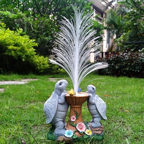 Solar Turtle Garden Statues with LED Lights, Resin Turtles Figurine Outdoor Decorations Colour Changing Optical Fiber Solar Light, Outside Art Decor for Lawn,Yard, Unique Housewarming Gifts - Image 2