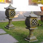Garden Statue Animal Sculpture Outdoor Decor Gift Resin Outdoor Statues Ornaments, Pagoda Stupa Garden Lantern Sculptures Japanese Style Asian Decor Crafts Patio Yard Figurines(A) - Image 4