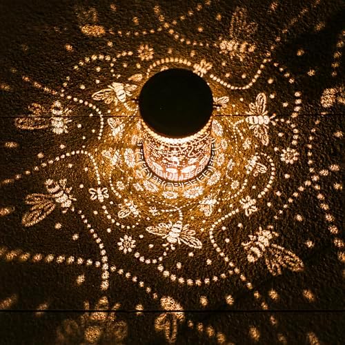 2 Pack Bee Outdoor Solar Hanging Lanterns Waterproof LED Solar Lights Metal Decorative Lanterns for Garden, Patio, Courtyard, Backyard, Yard Decor Unique Bee Gifts for Women Gardening - Image 4
