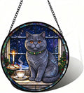 Stained Glass Window Hanging British Shorthair Cat Suncatcher Gifts 11.8" by Unknown