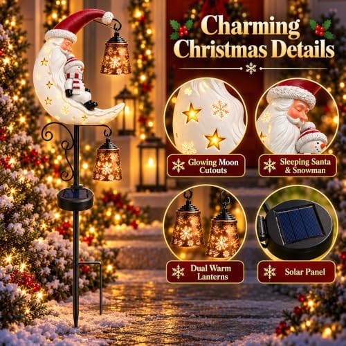 Solar Christmas Garden Stake Light, Santa & Snowman Moon Outdoor Decoration - Image 3