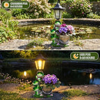 Solar Frog Outdoor Garden Statue with Flowerpot & Lantern - Image 4