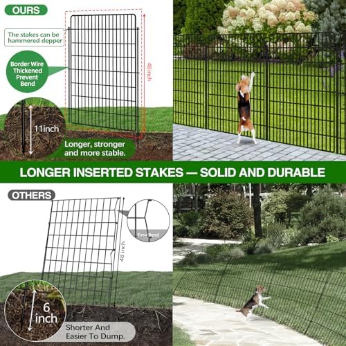 10 Panels Garden Fencing Animal Barrier, 48 in(H) X 24 Ft(L) Dog Fence Outdoor for Yard Rustproof No Dig Decorative Tall Garden Fence Metal Wire Panel Border Rabbit Ground Stakes Fencing - Image 4