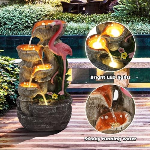 Grepatio Outdoor Water Fountain, 5 Tier Garden Waterfalls with 5 LED Lights, Modern Indoor/Outdoor Floor Standing Water Fountain with Pump for Garden, Patio, House Decor - Image 4