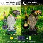 Lovinland Garden Gnome Statue Outdoor Decor Large Flocked Resin Gnome Figurine with Solar Light Holding Lantern Welcome Sign Garden Yard Decorations Dwarf Sculpture for Outside Patio Porch Lawn Decor - Image 3