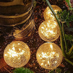TOMEX 4 Pack Solar Garden Lights, Cracked Glass Ball Waterproof Warm White LED for Outdoor Decor Decorations Pathway Patio Yard Lawn, 4 Pack (4.7") by TOMEX