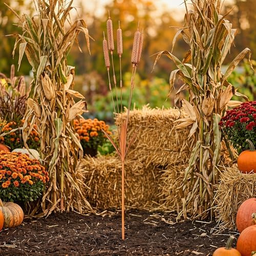 Rustic Metal Wheat Ear Rain Chimes for Outside, Decorative Garden Stakes & Yard Art, Whimsical Home Decor Wind Chime & Garden Sculptures & Statues for Flower Bed Decor 2pcs - Image 7