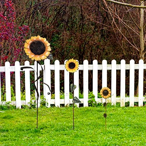 Flower Garden Stakes Metal Spring Yard Sign Decorative Sunflower Plant Stake Lawn Art Patio Decor Pathway Ornaments Indoor Outdoor Decoration (48"+39"+22" H) - Image 2