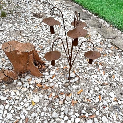 Mushroom Garden Rain Bell Stake, 30 Inch Brown Metal Sculpture - Image 4