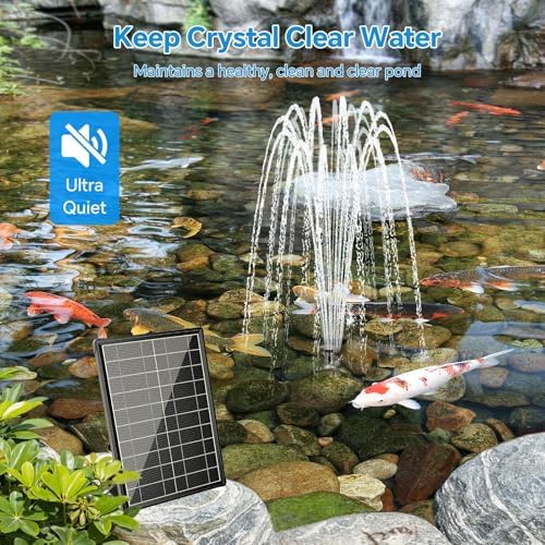 POPOSOAP Solar Fountain Pump with Pond Filter Kit Built-in 3000mAh Battery Backup, 8W Solar Water Fountain Pump, Pond Filters for Outdoor Ponds Bird Baths DIY Water Feature - Image 2