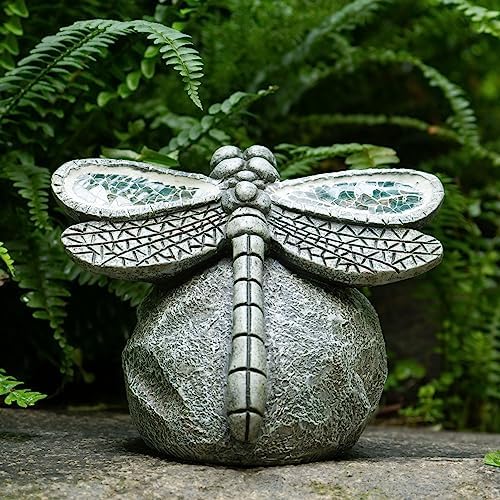 Rezpuao Garden Statue Dragonfly,Solar Dragonfly Decor for Outdoor,Resin Dragonflies Figurine with Solar Light for Patio,Balcony,Yard,Lawn Ornament,Perfect Garden Gift - Image 2