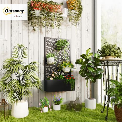 Outsunny Metal Raised Garden Bed with Trellis, Leaves Cut-Outs - Image 2