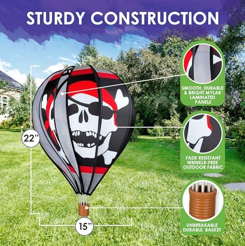 Hot Air Balloon Hanging Garden Spinner 22" - Vibrant Jolly Roger Design, Weather-Resistant Outdoor Decor, Durable & Lightweight for Patios, Yards, and Gardens - Eye-Catching Wind Spinner - Image 3