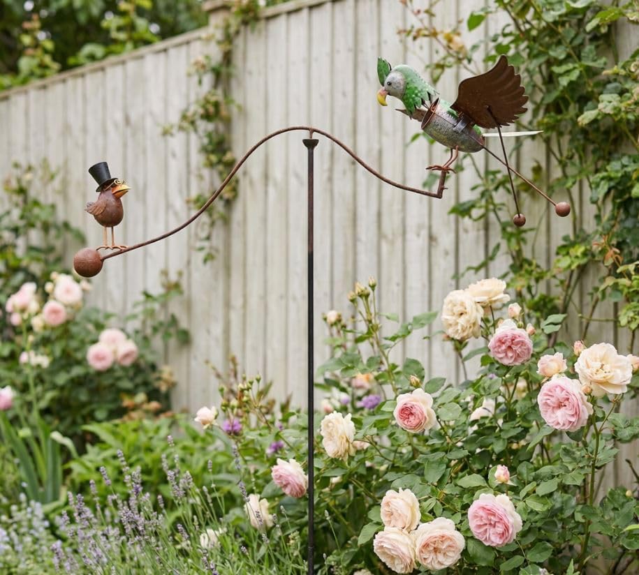 Rustic Metal Kinetic Two Bird Spinning Balancer Garden Stake with Wobbly Head Outdoor Yard Art Patio and Lawn Decoration by Unknown