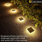 Lacasa 4 Pack Solar Deck Lights Outdoor Waterproof LED, Garden Step Lights Solar Powered Driveway Dock Marine, Dusk to Dawn Lighting for Yard Patio Pathway, Square, Warm White - Image 5