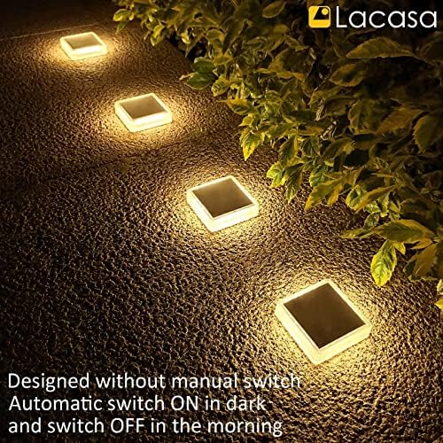 Lacasa 4 Pack Solar Deck Lights Outdoor Waterproof LED, Garden Step Lights Solar Powered Driveway Dock Marine, Dusk to Dawn Lighting for Yard Patio Pathway, Square, Warm White - Image 5