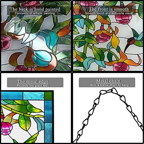 VEWOGARDEN W10xH15 inch Hummingbird Stained Glass Window Hangings, Suncatcher Panel with Chain for Wall or Windows - Image 3
