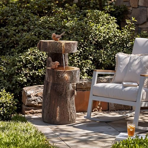 22.4" Tall Outdoor Water Fountain, 2 Tier Cascading Bowls and Stacked Water Fountain with LED Lights, for Yard Décor, Backyard, Patio and Deck (22.4'') - Image 7