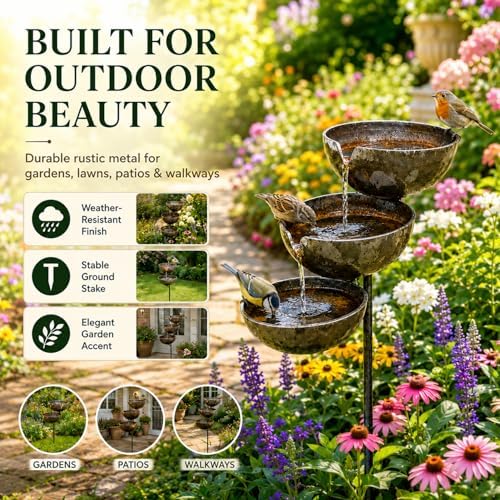 Rain Catcher Bird Bath, 3 Tiered Metal Bird Bath for Outside (Light Copper) - Image 4