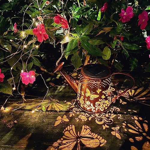 Solar Watering Can Outdoor Lights Garden Decor,Butterfly Hanging Lantern Waterproof Landscape Lights Outside Decoration for Yard Porch Patio Pathway Gardening Gifts(with 32 inch Shepherd Hook) - Image 4