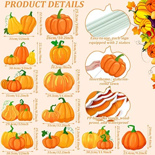 12 Pcs Thanksgiving Pumpkin Yard Sign with Stakes, Fall Garden Lawn Stakes - Image 3
