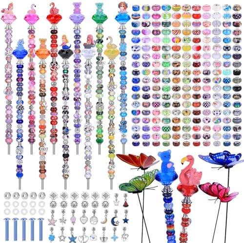 AIPRIDY DIY Crystal Beaded Fairy Wand Garden Stakes Kit, Colorful Decorative Wands with Assembly Guide, 12 or 10 Inch Threaded Rods,Outdoor Garden Decoration Set (252, Rainbow+Fairy Tale Top) by AIPRIDY