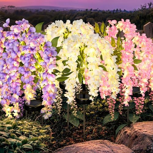 GIGALUMI 6 Pack Solar Wisteria Flowers Outdoor, 2 Modes, Multicolored by GIGALUMI