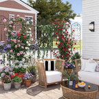 Giantex Metal Garden Trellis for Climbing Plants, 75" x 20" Outdoor Rose Trellis w/Foldable Bottom Shelf, Freestanding Plant Support for Vines, Flowers, Vegetables & Fruits, Patio Lawn Garden, Black - Image 7