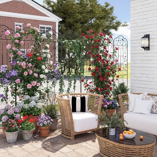 Giantex Metal Garden Trellis for Climbing Plants, 75" x 20" Outdoor Rose Trellis w/Foldable Bottom Shelf, Freestanding Plant Support for Vines, Flowers, Vegetables & Fruits, Patio Lawn Garden, Black - Image 7