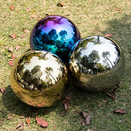 10 Inch Stainless Steel Gazing Globe,v2croft Hollow Ball Mirrored Surface Polished Shiny Sphere,Garden Stainless Steel Gazing Ball for Outdoor Lawn Pond Yard Ornament(rainbow) - Image 6