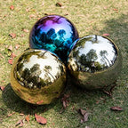 10 Inch Stainless Steel Gazing Globe,v2croft Hollow Ball Mirrored Surface Polished Shiny Sphere,Garden Stainless Steel Gazing Ball for Outdoor Lawn Pond Yard Ornament(rainbow) - Image 6