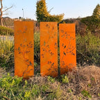 Rustic Metal Privacy Screens Set of 3, Rusty Iron Birds on Branches with Garden Stakes, Portable Standing Partition Panels for Garden, Wedding Decor by Unknown