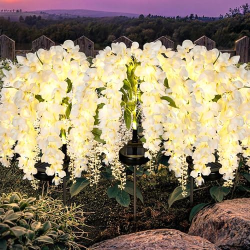 GIGALUMI 3 Pack Solar Wisteria Flowers Outdoor, 2 Modes, White by GIGALUMI